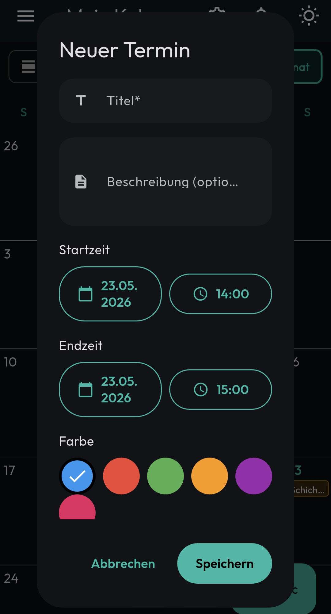 Mein Kalender – Neuer Termin