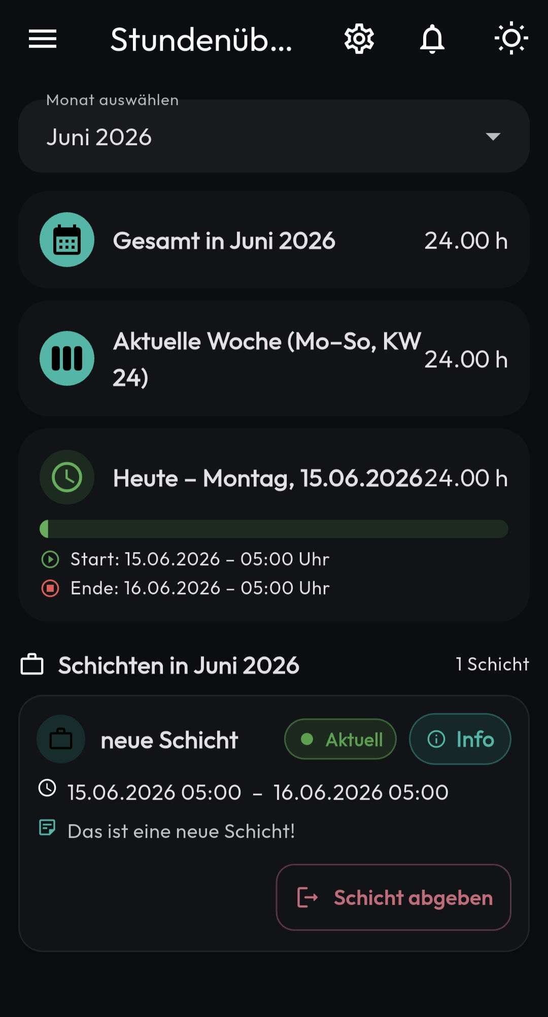 Stunden&uuml;bersicht Monatsansicht