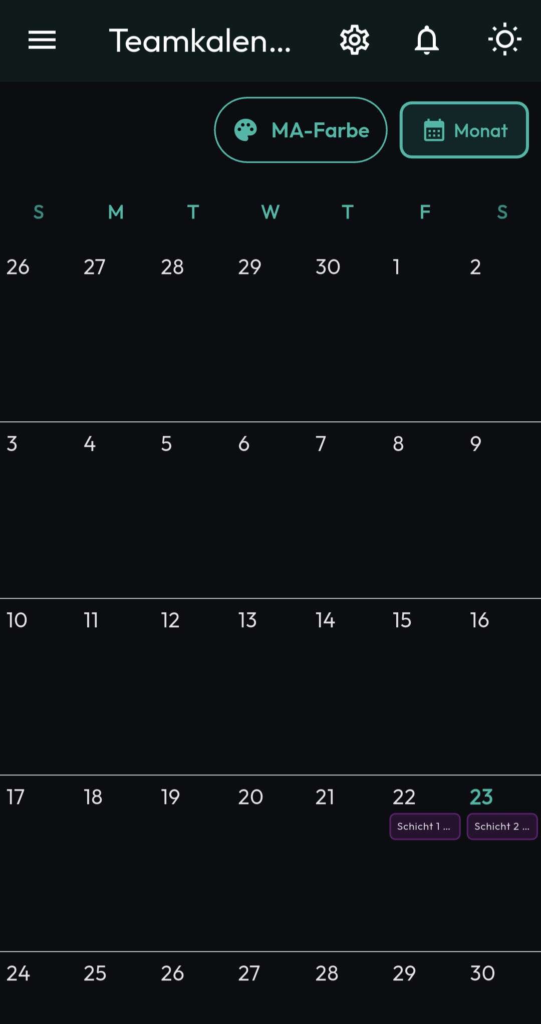 Teamkalender – Monatsansicht